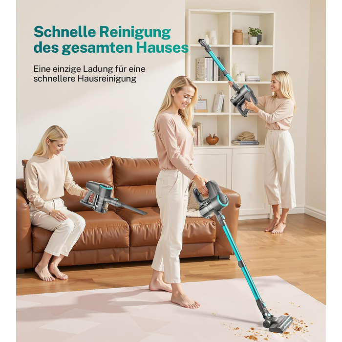 Акумуляторний пилосос 25000Pa, 175W, 50хв роботи, бездротовий, з антизаплутувальною насадкою, самостійно стоячий, легкий ручний пилосос. Підходить для килимів, твердих підлог, видалення шерсті тварин (Цянь)