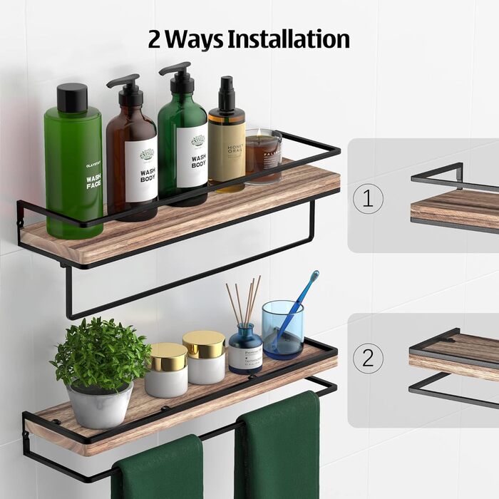 Полиця настінна дерев'яно-металева Wandregal 2 шт 42 см коричнево-чорна для ванної, спальні, вітальні, кухні, офісу
