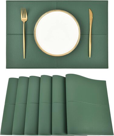 Набори килимків на стіл Punkspace з екошкіри, 6 шт., темно-зелені, стійкі до тепла та бруду, водонепроникні, для кухні та обіднього столу