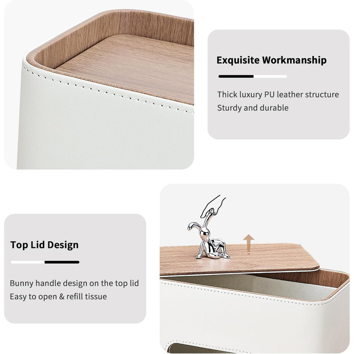 Скляниця для серветок GORESE з підносом, шкіряна, для офісу, дому, авто, ванної кімнати. Білий колір