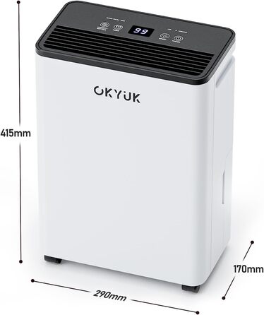 Електричний осушувач повітря OKYUK 12L з цифровим дисплеєм, для дому 40м², з автовимкненням, для кемпінгу, ванної кімнати, підвалу (12L, білий)