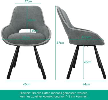 Обертові кухонні стільці для їдальні 6 шт. з низькими підлокітниками, поворот 180°, автоматичне вирівнювання, стільці для кухні та їдальні, сірий колір (2 шт. в наборі)