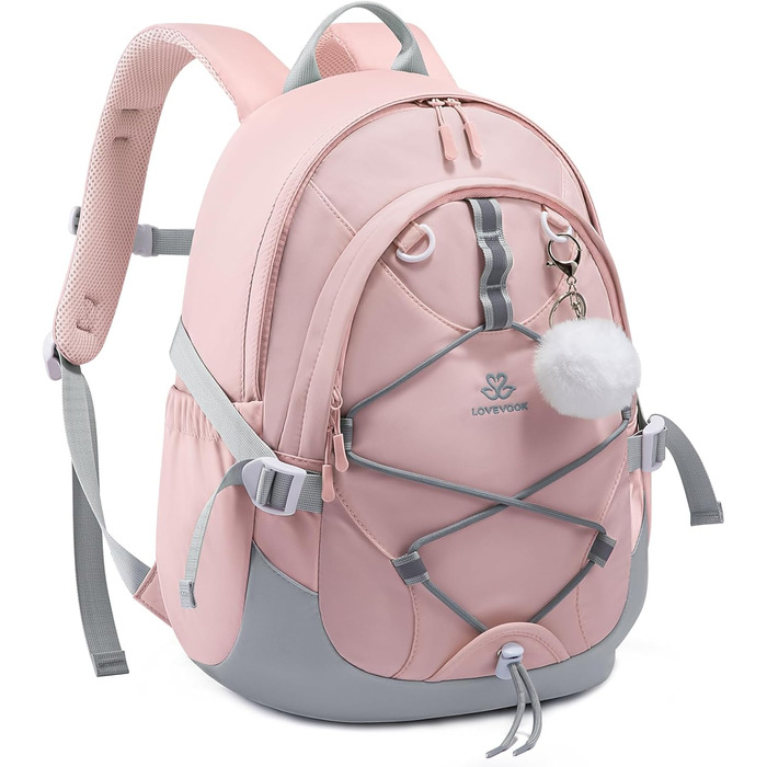 Шкільний рюкзак LOVEVOOK для дівчаток, 5 клас, рюкзак для дітей з нагрудною стрічкою, легка жіноча шкільна сумка, рюкзак для дітей від 8 років для дитячого садка, школи, університету, дозвілля, сірий-рожевий, 15,6 дюймів