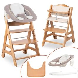 Дитячий стільчик Hauck Beta+ Newborn Set - комплект для новонароджених, від народження з 2-в-1 люлькою-гойдалкою, подушкою для сидіння та підносом для їжі (Natural)