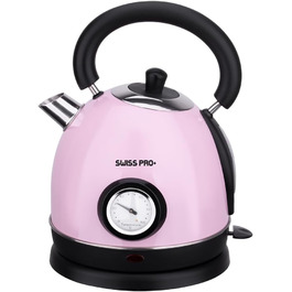 Чайник з нержавіючої сталі Ретро - 2200 Вт - Електричний чайник - Чайник - Знімний фільтр - 1,8 л (рожевий)