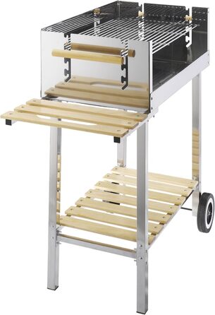 Grillwagen HKG 500 XXL з нержавіючої сталі: вугільний гриль на колесах з полицею для дров, велика решітка, регулювання висоти, довговічний