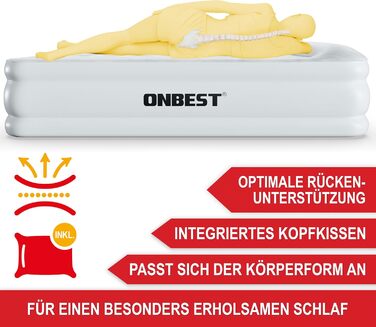 Надувне ліжко самонадувне – для 2 осіб – 203 x 152 x 46 см – з електричним насосом – надувне ліжко для гостей, надувається за 3-5 хвилин – вбудована подушка (Білий)