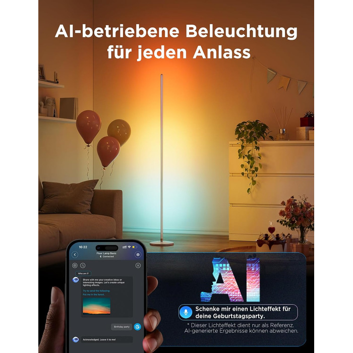 Govee RGBIC LED Торшер WiFi, Диммування, Alexa & Matter, 16 млн кольорів, 85 режимів, Музичний режим, DIY, для вітальні, спальні, геймінгу (Срібний, 1 шт)