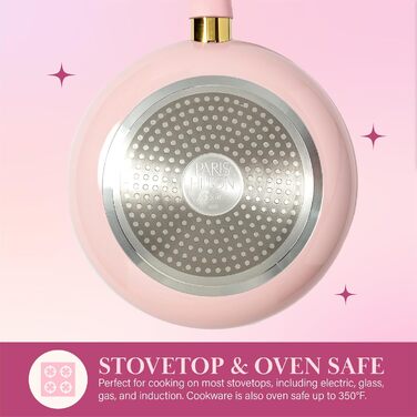 Набір посуду Paris Hilton Epic 12 предметів з антипригарним покриттям, склокришки, рожевий