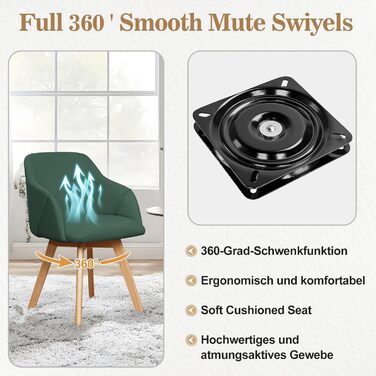 Обідні стільці Bekrvio набір 2 шт. з поворотним механізмом та підлокітниками – 360° поворотний стілець для обідньої кімнати, стілець до обіднього столу, поворотний стілець з тканини льон, стілець для обідньої кімнати з масивними ніжками з бука, м'які обідні стільці, жовтий (6 шт., льон зелений)