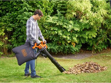 Black+Decker BEBLV260: Електричний листозбірник/садовий повітродув 3-в-1 з подрібнювачем, 2600 Вт, 315 км/год, 40л, для тераси, доріжок, під'їзної дороги
