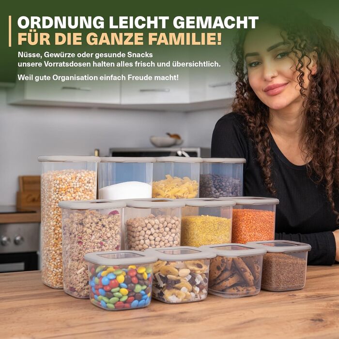 Набір контейнерів для зберігання з кришкою 12 шт. – Герметичні контейнери для борошна, мюслі, горіхів та ін. – Без BPA, складаються, придатні для миття в посудомийній машині – Вкл. наклейки