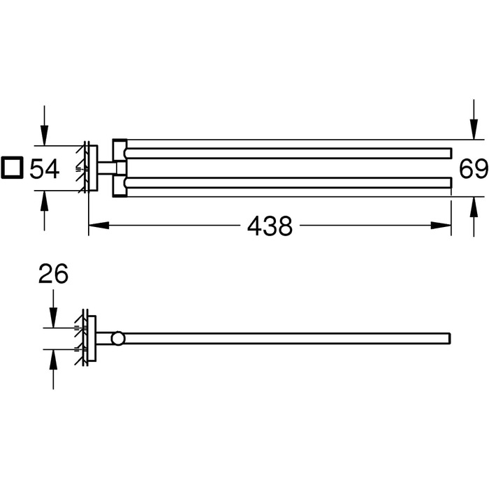 Тримач рушників GROHE Start Cube подвійний, 44 см, поворотний, з прихованим кріпленням, для свердління, Supersteel