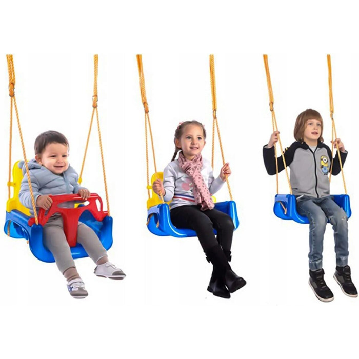 Дитяча гойдалка COIL 3-в-1 для дому та вулиці, регульована спинка, блакитна