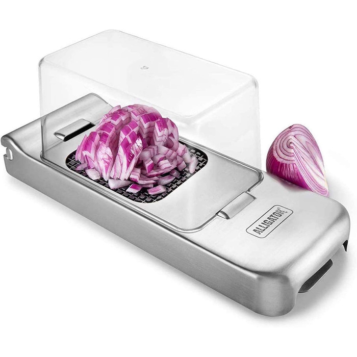 Подрібнювач для овочів ALLIGATOR 3094 з нержавіючої сталі з контейнером - для овочів, цибулі та картоплі фрі - 3 змінні леза (3x3 мм, 6x6 мм, 12x12 мм) - Без BPA