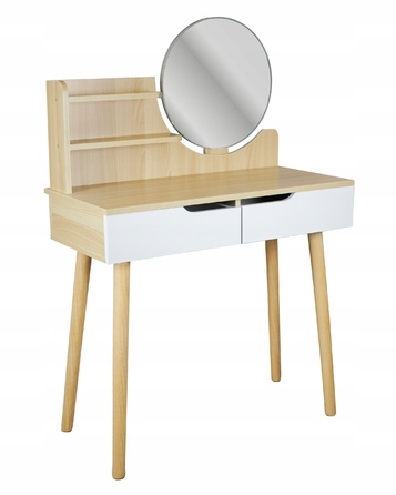 Туалетний столик Jumi, світлий дуб, з дзеркалом та 2 шухлядами, матовий, 80x122x40 см