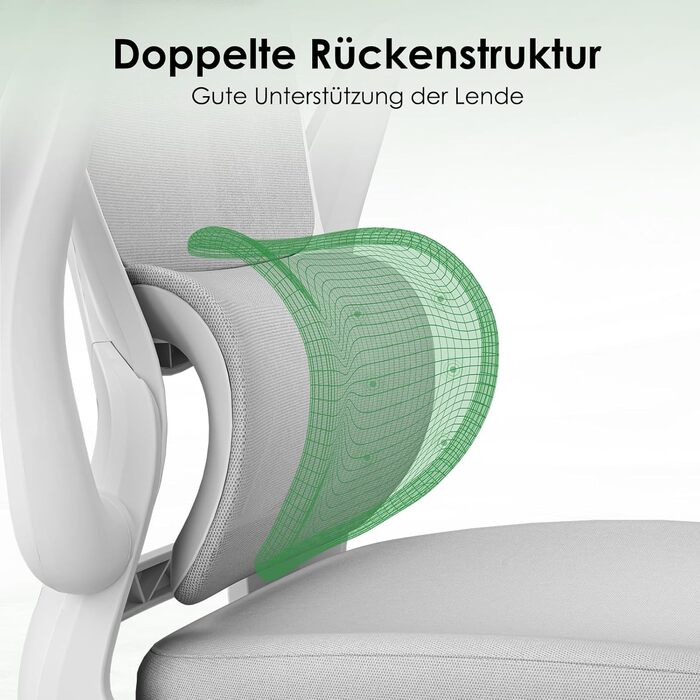 Ергономічне крісло Farini для офісу та дому: регульоване, з підголівником, сіро-біле. Крісло для комп'ютера, керівника, home office.