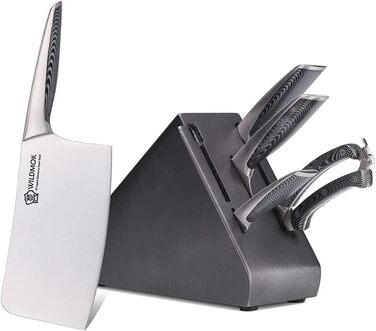 Набір кухонних ножів WILDMOK 6 предметів з блоком. Ультрагострі ножі з нержавіючої сталі з ABS-ручкою. Азіатський набір ножів для кухні