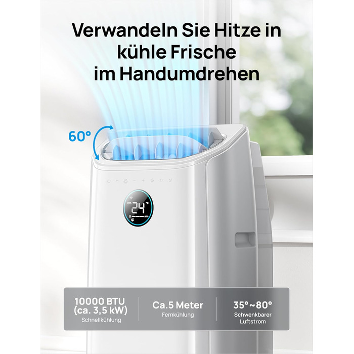 Мобільний кондиціонер Dreo 10000 BTU з охолодженням без дренажу, керуванням через додаток/голос/пульт, таймером 24 години та функцією вентилятора/зневожувача, AC515S