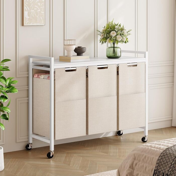 Кошик для білизни HOOBRO з 3 відділеннями, 119 л, білий, на колесах