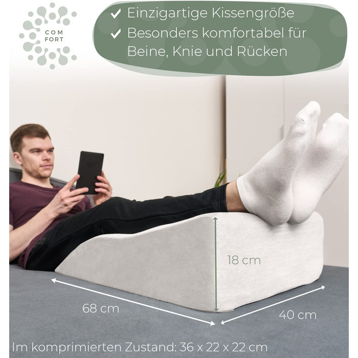 Подушка для ніг та підтримки ніг - для підйому ніг, фіксації колін, фіксації ніг, клиновидна подушка, підтримуюча подушка - ідеально як подушка для лімфи та венозна подушка, білий, плоска