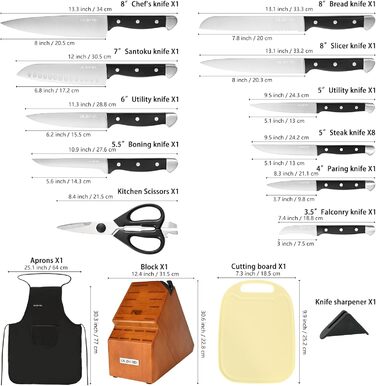Набір ножів кухонних 15 предметів з точилкою, набір для нарізки, рубання, дріблення, Braun