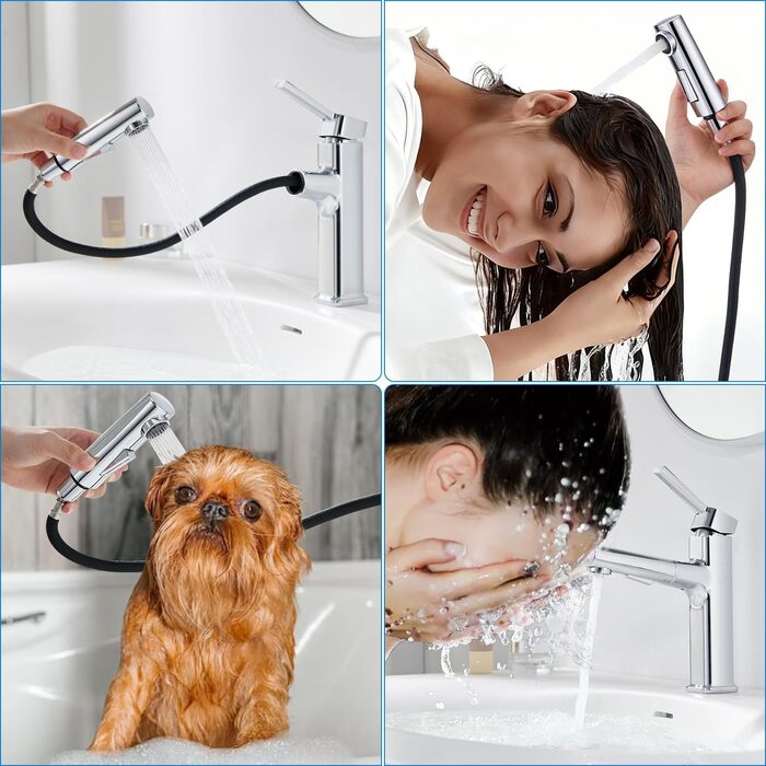 Змішувач для ванної кімнати з висувною лійкою, хром, однорідний, для холодної та гарячої води