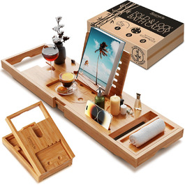 Підставка для ванни SereneLife з дерева - Розширювана підставка для ванни 70-105 см з тримачем для напоїв та книжковою підставкою, вологостійка, аксесуар для ванни, Wellness