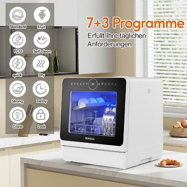 Компактна посудомийна машина Mini – портативна модель на стіл з 10 програмами, 5л баком, для 3 комплектів посуду, сенсорне керування, LED-дисплей, захист від переливу, для кухні, гуртожитку, кемпінгу [Енергоклас D]