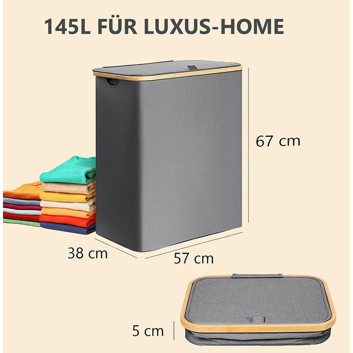 Контейнер для білизни Luxus-Home 3 відділення 145 л з кришкою сірий