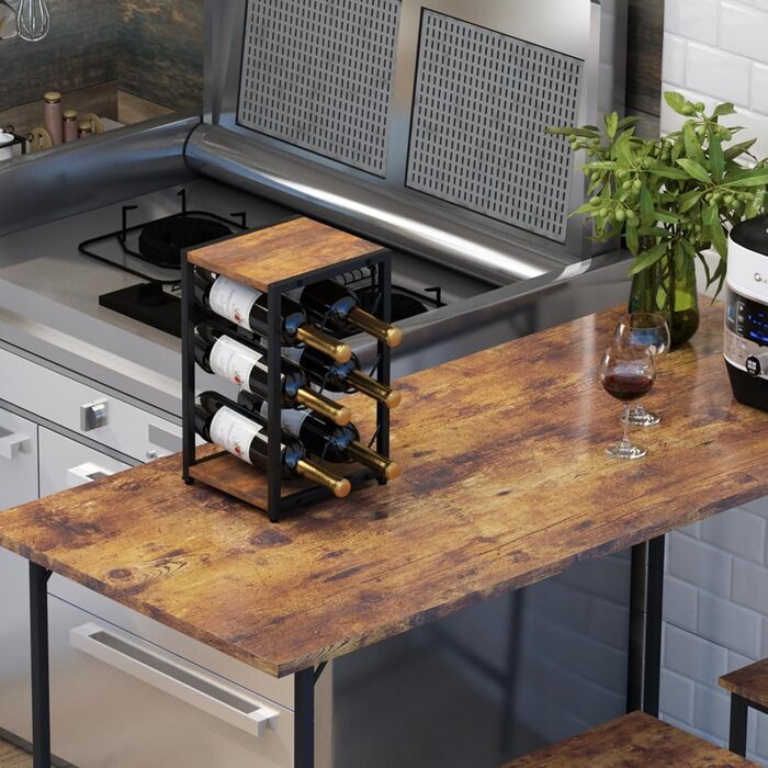 Стелаж для вина IBUYKE промисловий, 3 яруси, металевий каркас, для кухні, бару, вітальні, 6 пляшок, коричневий (TMJ904H)