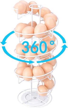 Дозатор яєць Toplife, спіральна конструкція для яєць, підставка для яєць, що вміщає від 30 до 36 яєць, (білий)