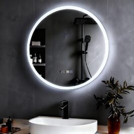 Дзеркало для ванної кімнати YOURLITE з підсвічуванням, діаметр 60 см, LED, 3 кольори, диммування, сенсорне управління, антизапар, пам'ять, IP44, білий