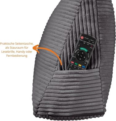 Подушка для спини в ліжко та на диван sleepling з вельвету, велика кліноподібна подушка для читання та підтримки попереку з бічною кишенею, знімний чохол, темно-сіра, 70x40x20 см