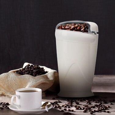 Кавомолка електрична Aigostar для кави, спецій, горіхів та зерна, нержавіюча сталь, 60г, 200 Вт, біла (2 шт)