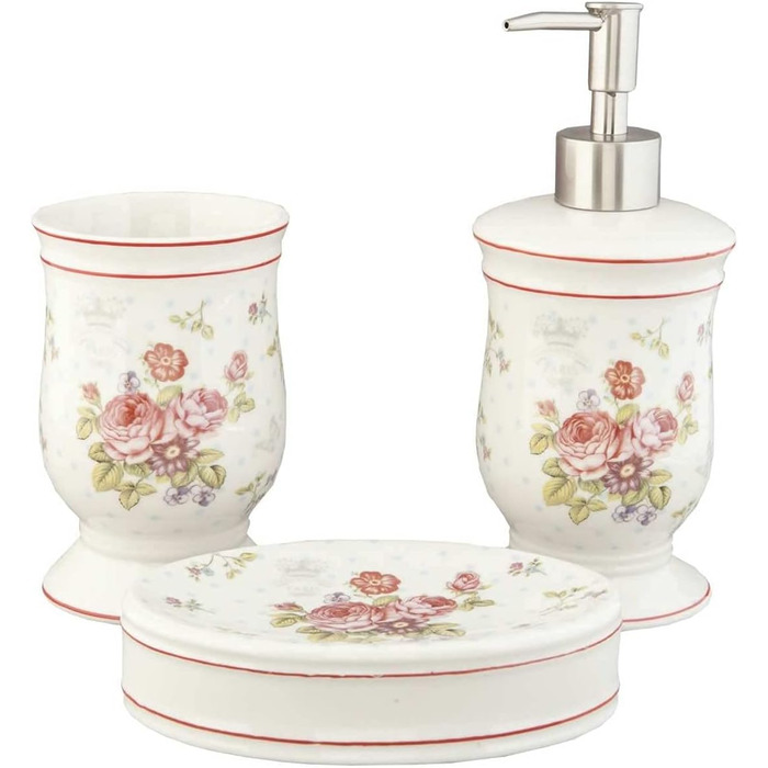 Набір для ванної кімнати (3) Романтичні троянди мотив кантрі білий/рожевий, 62820