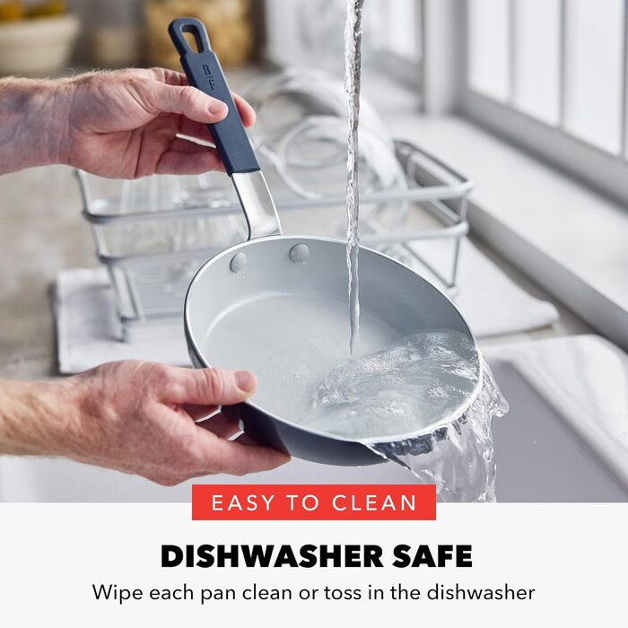 Набір сковорідок GreenPan x Bobby Flay, 20.3 см та 25.4 см, з антипригарним покриттям, без PFAS, діамантова кераміка, для індукційних плит, з силіконовою ручкою, легко миються, придатні для миття в посудомийній машині, блакитний Оксфорд