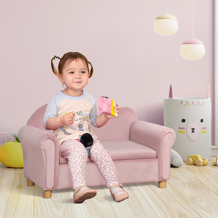 Дитячий диван для зберігання HOMCOM рожевий фліс двомісний 3-5 років 84x41.5x48.5см | Аосом