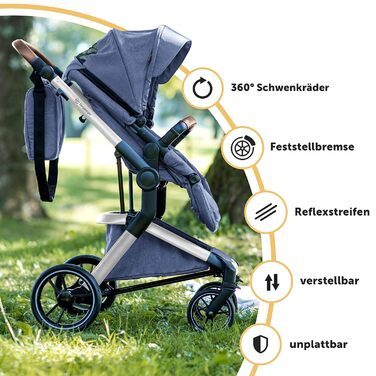 Дитяча коляска Bergsteiger Lugo 3в1 | Комплект 3в1 з аксесуарами: автокрісло, прогулянковий блок, сонцезахист та вітрозахисний чохол | Isofix база доступна (блакитний | рама: срібна)