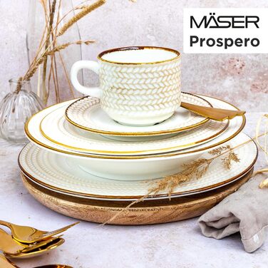 Серія Prospero, преміум 4 персони в гастрономічній якості, сучасний набір тарілок з 8 предметів в унікальному вінтажному стилі, синій, міцний фарфор (білий, кавовий сервіз)