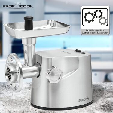 Електрична м'ясорубка Profi Cook PC-FW 1060: для м'яса, ковбас та домашнього начининня, з набором аксесуарів, 1000W