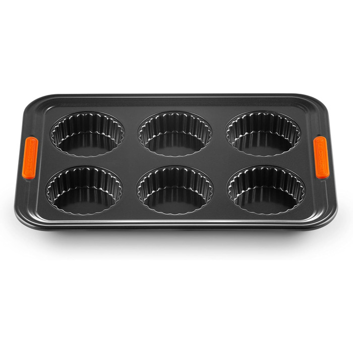 Форма для тарт з антипригарним покриттям LE CREUSET, 7 см, для 12 порцій, стійка до кислого тіста, з вуглецевої сталі, антрацит/помаранчевий