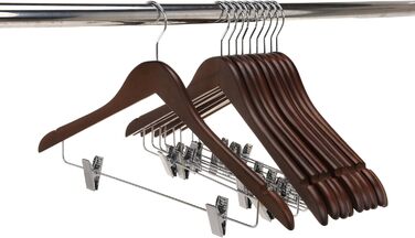 Дерев'яні вішалки для одягу з кліпсами (20 шт.), масивне дерево, вішалка для штанів, регульовані металеві кліпси, поворотний гачок, для пальто, сорочок, костюмів (Волоський горіх - Хромований гачок)