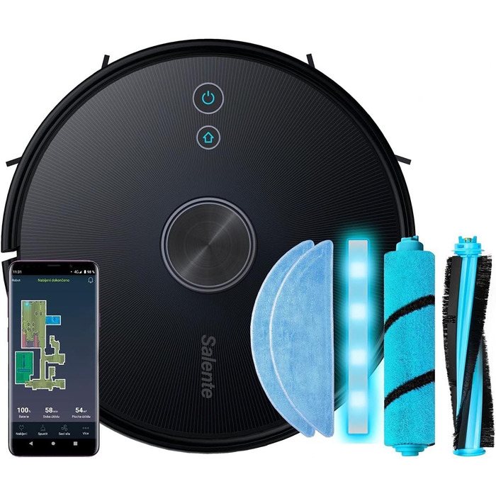 Робот-пилосос SALENTE L7 з функцією миття, 360° лазерна навігація, Wi-Fi, SLAM-картування, керування через додаток. Підходить для підлоги, паркету, килимів та видалення шерсті тварин. UV-стерилізація.