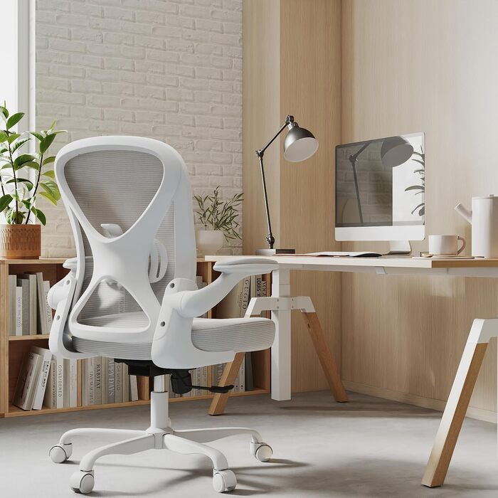 Ергономічне крісло для офісу ZZH з сітчастою спинкою, регульованою поперековою підтримкою та підйомними підлокітниками, дихаючий комп'ютерний стілець для дому з обертанням на 360° та регулюванням висоти, сірий