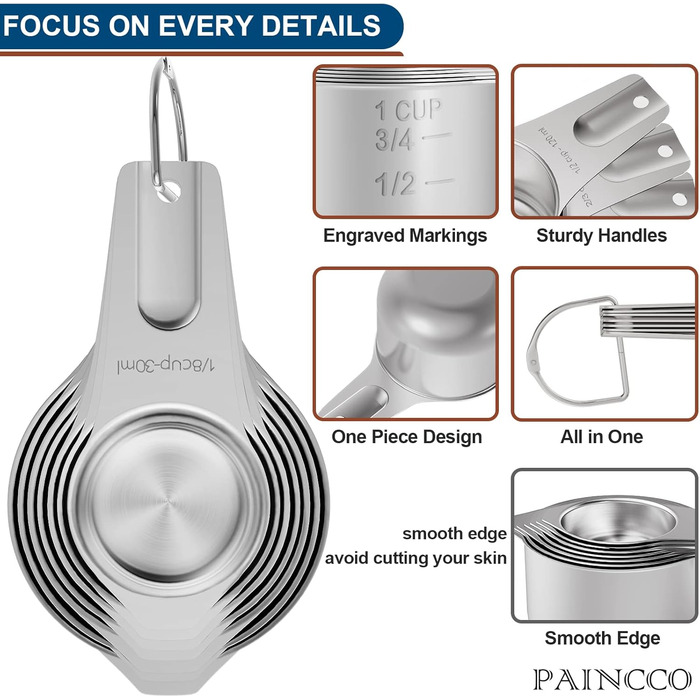 Пайнкко 2 Набір мірних чашок і ложок 7 чашок, що складаються, 9 ложок і 5 міні-ложок для інгредієнтів