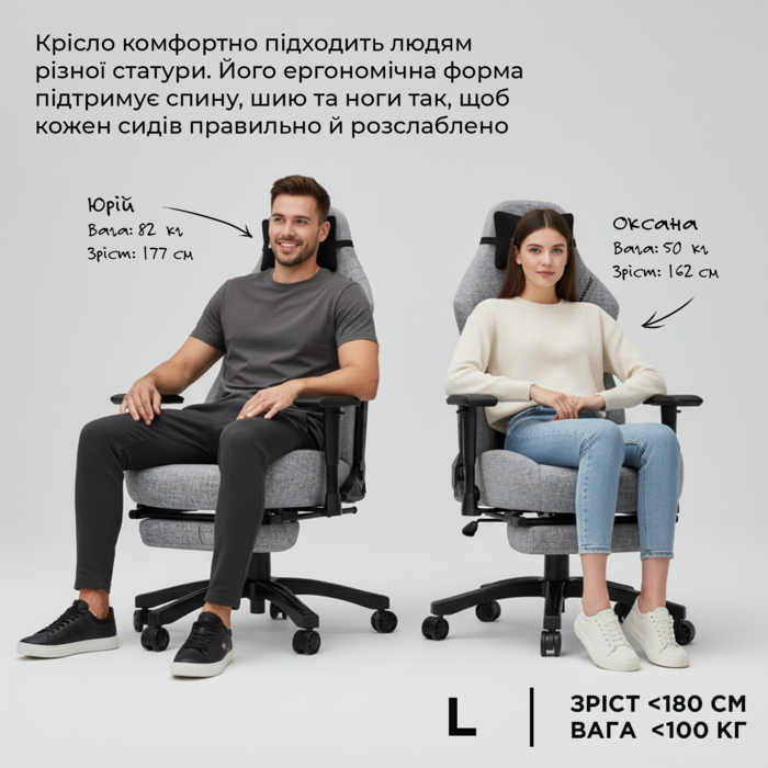 Крісло ігрове Anda Seat Luna Pro Gray Fabric Size L