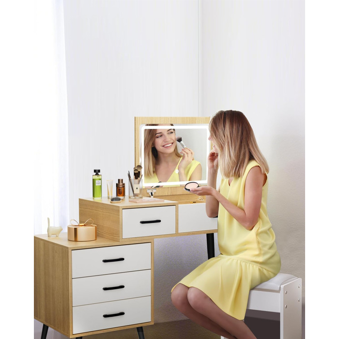 Трюмо ZenkiHome з дзеркалом та підсвіткою, ширина регулюється від 80 до 120 см, колір дуб