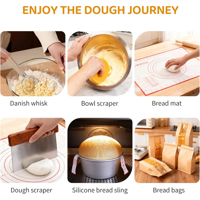 Набір для закваски хліба: 22см круглий та 23см овальний кошик для підйому тіста, скляна тара для закваски, аксесуари для випічки для початківців та хобі-пекарів, великий подарунковий набір для випічки