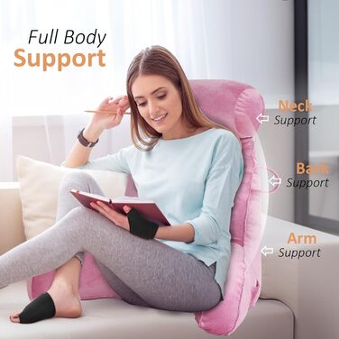 Подушка для читання MINGPINHUIUS XL для ліжка та дивана з знімною подушкою для шиї, ідеальна для дорослих, з піною з пам'яті для комфортного читання, роботи, ігор, перегляду телевізора та відпочинку (Рожевий)